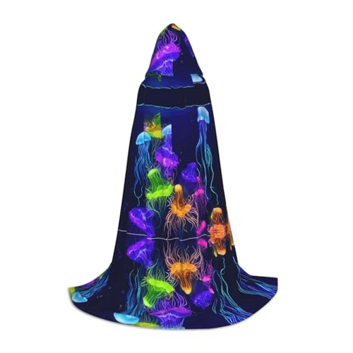 AMHMNZDXH Farbiger Quallen-Druck, Kapuzenumhang für Jugendliche für Halloween, Cosplay, Party, Tanz AMHMNZDXH Farbiger Quallen-Druck, Kapuzenumhang für Jugendliche für Halloween, Cosplay, Party, Tanz von AMHMNZDXH