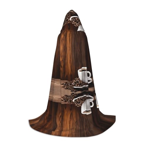 AMHMNZDXH Kaffeetasse und Kaffeebohnen Druck Kapuzenumhang für Teenager für Halloween, Cosplay, Party, Tanz von AMHMNZDXH