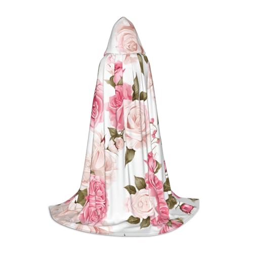 AMHMNZDXH Kapuzenumhang mit Blumenmuster, Rose, rosa Druck, für Teenager, Halloween, Cosplay, Party, Tanz von AMHMNZDXH
