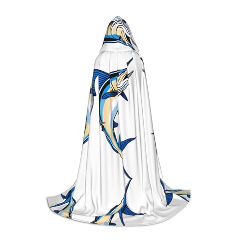 AMHMNZDXH Kapuzenumhang mit Fisch-Druck, für Teenager, Halloween, Cosplay, Party, Tanz von AMHMNZDXH