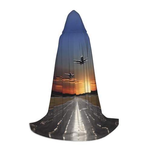 AMHMNZDXH Kapuzenumhang mit Flughafen-Druck, für Teenager, Halloween, Cosplay, Party, Tanz von AMHMNZDXH