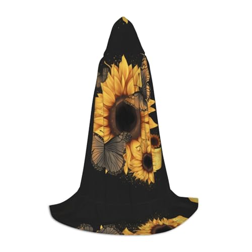 AMHMNZDXH Kapuzenumhang mit Schmetterlingen und Sonnenblumen, für Teenager, Halloween, Cosplay, Party, Tanz von AMHMNZDXH