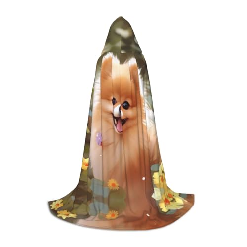 AMHMNZDXH Kapuzenumhang mit Zwergspitz-Motiv, für Teenager, Halloween, Cosplay, Party, Tanz von AMHMNZDXH