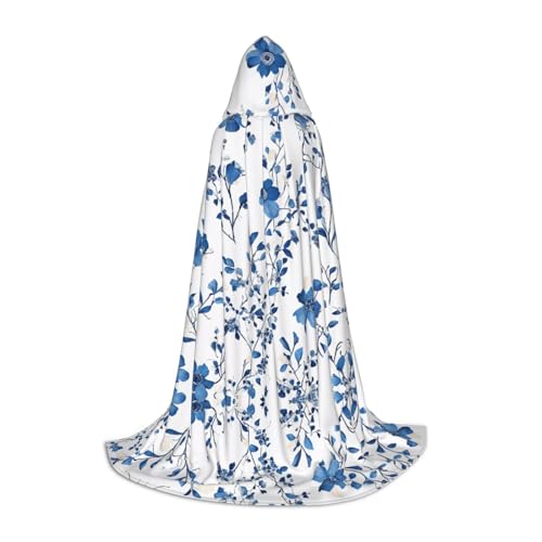 AMHMNZDXH Kapuzenumhang mit blauem Blumenmuster, Rosenmuster, für Teenager, Halloween, Cosplay, Party, Tanz von AMHMNZDXH