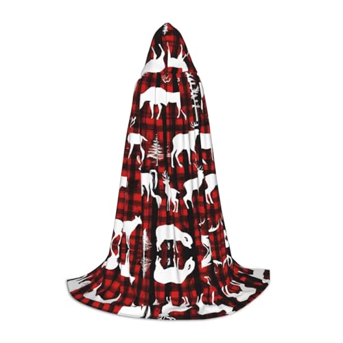 AMHMNZDXH Kuh Hirsch Baum Weihnachten Druck Kapuzenumhang für Teenager für Halloween Cosplay Party Tanz von AMHMNZDXH