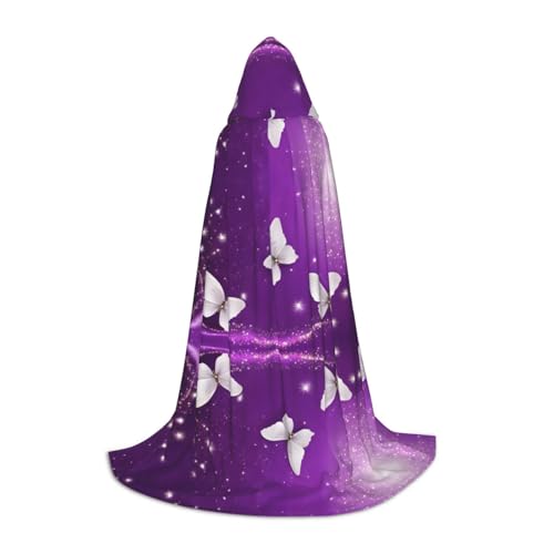 AMHMNZDXH Lila Schmetterlinge bedruckter Druck Kapuzenumhang für Teenager für Halloween, Cosplay, Party, Tanz von AMHMNZDXH
