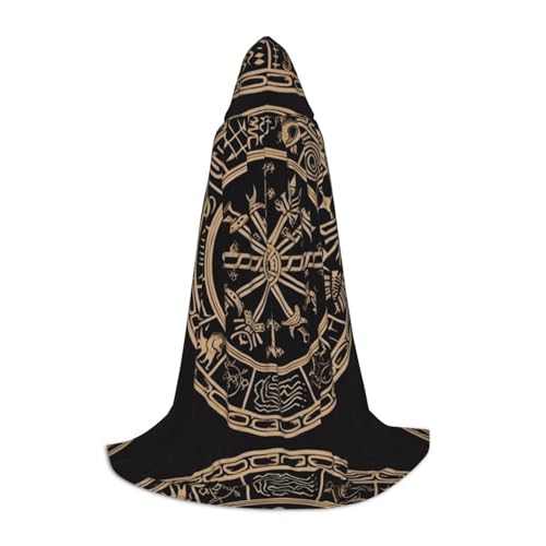 AMHMNZDXH Magisches Design Norse Runen Kompass Druck Kapuzenumhang für Teenager für Halloween, Cosplay, Party, Tanz von AMHMNZDXH