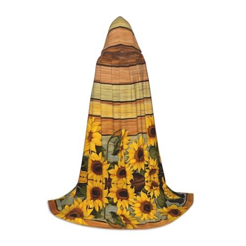 AMHMNZDXH Malen Sie Holzbrett Sonnenblumendruck Kapuzenumhang für Teenager für Halloween, Cosplay, Party, Tanz von AMHMNZDXH