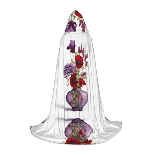 AMHMNZDXH Mohnblumen-Druck Kapuzenumhang für Teenager für Halloween, Cosplay, Party, Tanz von AMHMNZDXH
