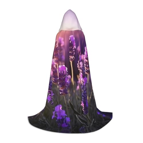 AMHMNZDXH Romantischer lila Lavendel-Druck Kapuzenumhang für Teenager für Halloween, Cosplay, Party, Tanz von AMHMNZDXH
