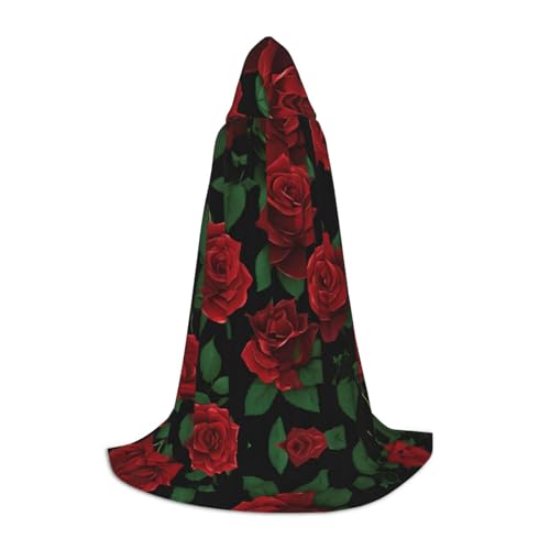 AMHMNZDXH Roter Rosen-Druck, Kapuzenumhang für Teenager, Halloween, Cosplay, Party, Tanz von AMHMNZDXH