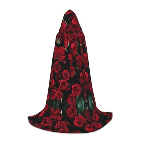 AMHMNZDXH Roter und schwarzer Rosen-Druck, Kapuzenumhang für Teenager, Halloween, Cosplay, Party, Tanz von AMHMNZDXH