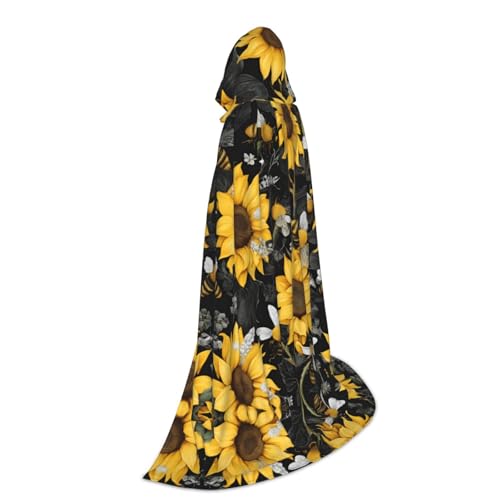 AMHMNZDXH Sonnenblumen-Bienen-Druck, Kapuzenumhang für Teenager, Halloween, Cosplay, Party, Tanz von AMHMNZDXH
