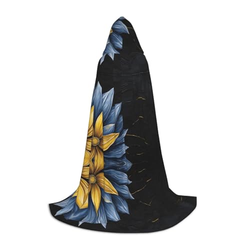 AMHMNZDXH Türkis Blau Gold Blumen Druck Kapuzenumhang für Teenager für Halloween, Cosplay, Party, Tanz von AMHMNZDXH