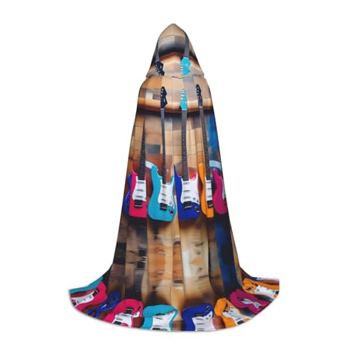 AMHMNZDXH Umhang mit buntem Gitarren-Druck, mit Kapuze, für Teenager, für Halloween, Cosplay, Party, Tanz von AMHMNZDXH