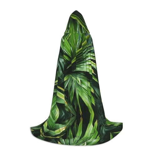 AMHMNZDXH Umhang mit grünen Palmenblättern, tropischer Pflanzendruck, Kapuzenumhang für Teenager, für Halloween, Cosplay, Party, Tanz von AMHMNZDXH