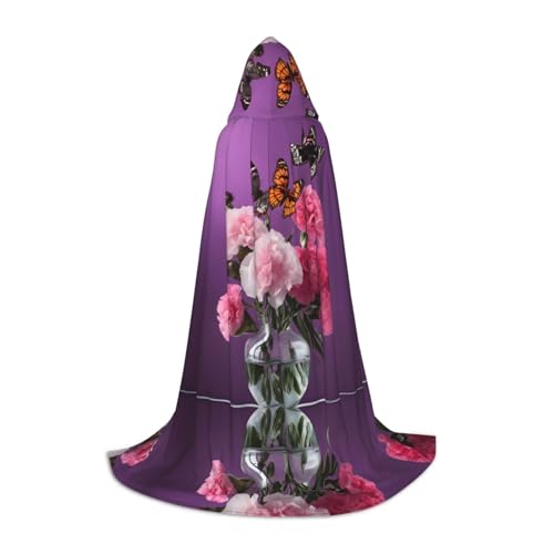 AMHMNZDXH Wunderschöner lila Schmetterling Blumendruck Kapuzenumhang für Teenager für Halloween, Cosplay, Party, Tanz von AMHMNZDXH