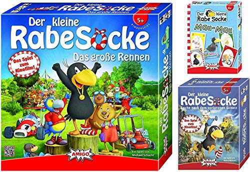 AMIGO Der Kleine Rabe Socke - Spielepaket mit Das große Rennen, Suche nach dem verlorenen Schatz und Mau Mau von AMIGO