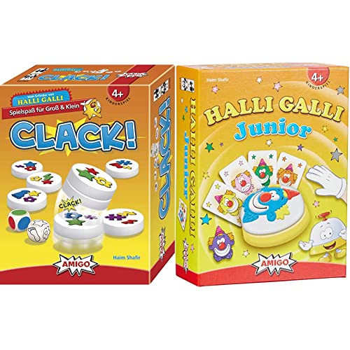 Amigo 02765 - Clack!, 17,1 x 12,8 x 5,6cm & 7790 - Halli Galli Junior, Kartenspiel von Amigo