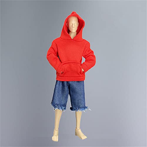 AMITD 1/12 Maßstab Action Figure Clothes,Men's Hoodie Sweater Costume Clothes for 6inch Male Dam TBL Action Figure Körper (Red, Male Clothes) von AMITD