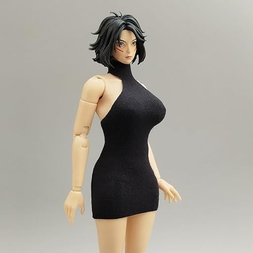 AMITD 1/12 Maßstab Damenbekleidung,Weibliche High Neck Backless Dress Sleeveless Long Skirt Clothing Accessory for 6inch Action Figure Körper (Black) von AMITD