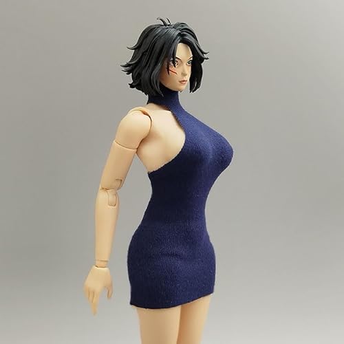AMITD 1/12 Maßstab Damenbekleidung,Weibliche High Neck Backless Dress Sleeveless Long Skirt Clothing Accessory for 6inch Action Figure Körper (Blue) von AMITD