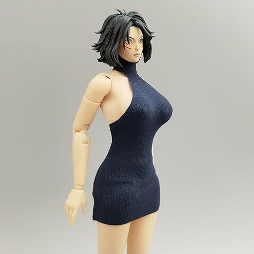 AMITD 1/12 Maßstab Damenbekleidung,Weibliche High Neck Backless Dress Sleeveless Long Skirt Clothing Accessory for 6inch Action Figure Körper (Dark Blue) von AMITD