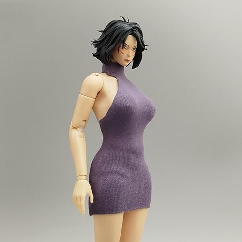 AMITD 1/12 Maßstab Damenbekleidung,Weibliche High Neck Backless Dress Sleeveless Long Skirt Clothing Accessory for 6inch Action Figure Körper (Dark Purple) von AMITD