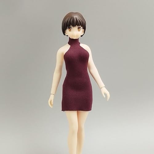 AMITD 1/12 Maßstab Damenbekleidung,Weibliche High Neck Backless Dress Sleeveless Long Skirt Clothing Accessory for 6inch Action Figure Körper (Red) von AMITD