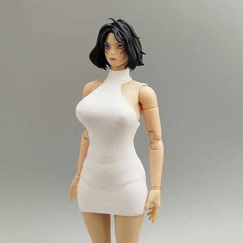 AMITD 1/12 Maßstab Damenbekleidung,Weibliche High Neck Backless Dress Sleeveless Long Skirt Clothing Accessory for 6inch Action Figure Körper (White) von AMITD