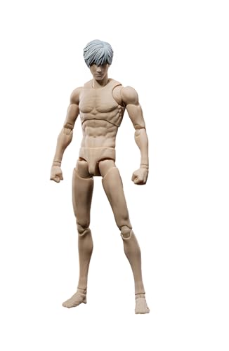 AMITD 1/12 Maßstab Männliche Aktionsfigur, 6 Zoll Flexibler muskulöser Körper, Kopfskulptur, Ersatzaccessoire, Miniaturpuppe, Sammlerstück (Blasser Haut) von AMITD
