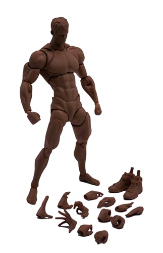 AMITD 1/12 Maßstab Männliche Aktionsfigur, 6 Zoll superflexibel, starker muskulöser Körper, Miniaturfigur, wechselbare Hände und Accessoires, Sammlerstück (Schwarze Haut) von AMITD