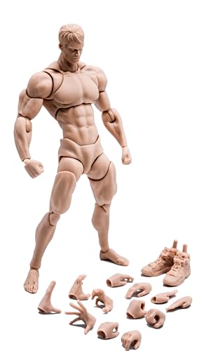 AMITD 1/12 Maßstab Männliche Aktionsfigur, 6 Zoll superflexibel, starker muskulöser Körper, Miniaturfigur, wechselbare Hände und Accessoires, Sammlerstück (bleiche Haut) von AMITD