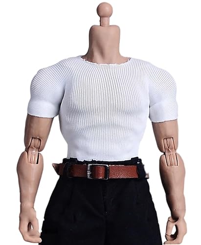 AMITD 1/12 Maßstab Male Clothes,Male Tight Short Sleeves Elastic T-Shirt Top Clothing for 6inch Muscle Soldier Action Figure Körper (White) von AMITD