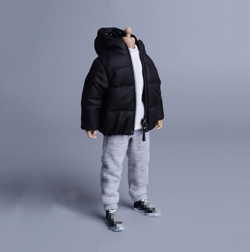 AMITD 1/12 Maßstab Male Clothes,Men's Down Jacket Puffer Jacket Zipper Hoodie Coat Outfit Clothing for 6inch Männliche Aktionsfigur Körper (Black) von AMITD