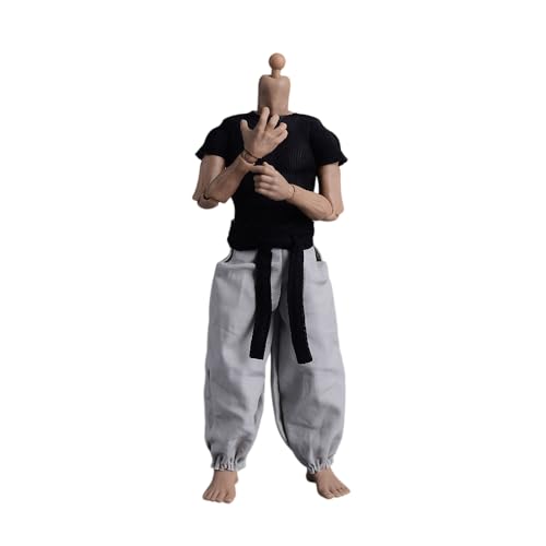 AMITD 1/12 Maßstab Male Clothes,Men's Tight Short Sleeves Pant Warrior Combat Suit Sport Clothing for 6inch Action Figure Körper (Black Tops+Black Belt+White Pant) von AMITD