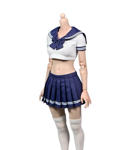 AMITD 1/6 Maßstab Damenbekleidung,Student JK Uniform Pleated Skirt Clothes Set Sailor Suit Clothing for 12inch PH TBL JO Worldbox Action Figure (Blue) von AMITD
