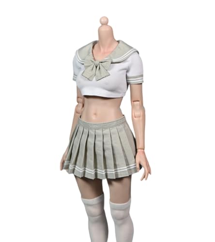 AMITD 1/6 Maßstab Damenbekleidung,Student JK Uniform Pleated Skirt Clothes Set Sailor Suit Clothing for 12inch PH TBL JO Worldbox Action Figure (Gray) von AMITD