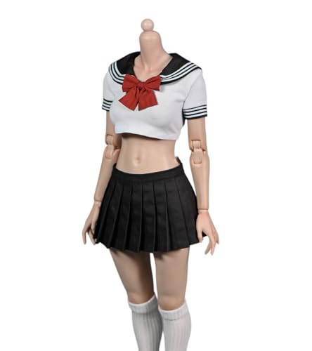 AMITD 1/6 Maßstab Damenbekleidung,Student JK Uniform Pleated Skirt Sailor Suit Clothing for 12inch Action Figure (White&Black) von AMITD