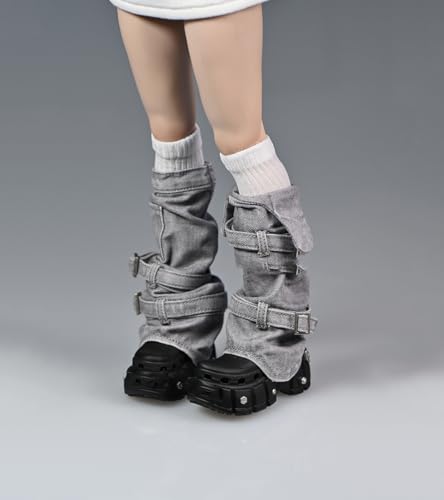 AMITD 1/6 Maßstab Damenbekleidung,Weibliche Denim Ankle Socks Calf Cuff Chaps Clothing for 12inch PH TBL JO Worldbox Action Figure (Gray) von AMITD