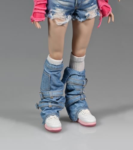 AMITD 1/6 Maßstab Damenbekleidung,Weibliche Denim Ankle Socks Calf Cuff Chaps Clothing for 12inch PH TBL JO Worldbox Action Figure (Light Blue) von AMITD