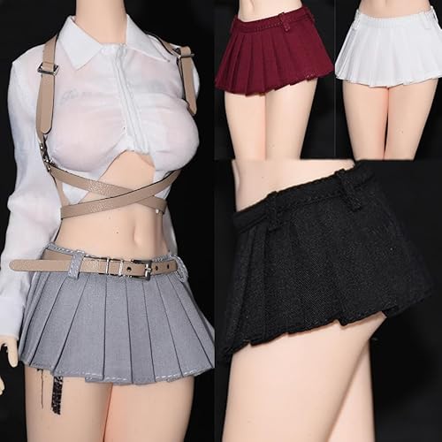 AMITD 1/6 Maßstab Damenbekleidung,Weibliche White Shirt Miniskirt Short Dress Outfit Clothing for 12inch PH TBL JO UD Action Figure Körper (1pc Red Wine Short Skirt) von AMITD