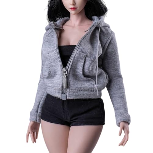 AMITD 1/6 Maßstab Damenbekleidung,Weibliche Zipper Hoodie Coat Top Clothes for 12inch PH TBL JO Worldbox Action Figure (Gray) von AMITD