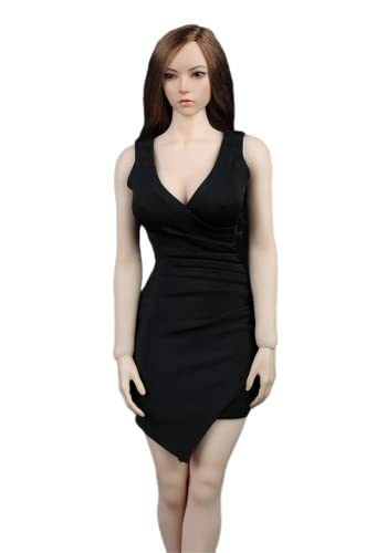 AMITD 1/6 Maßstab Damenbekleidung,Women's Sleeveless Dress Long Skirt Slim Costume Shoes Clothing for 12inch PH TBL JO FeMännliche Aktionsfigur Körper (Black) von AMITD