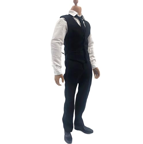 AMITD 1/6 Maßstab Male Clothes,Male Vest Suit Clothes Vest Shirt Pant Belt Tie Clothing Accessory for 12inch Action Figure (Black) von AMITD