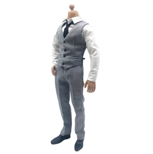 AMITD 1/6 Maßstab Male Clothes,Male Vest Suit Clothes Vest Shirt Pant Belt Tie Clothing Accessory for 12inch Action Figure (Gray) von AMITD