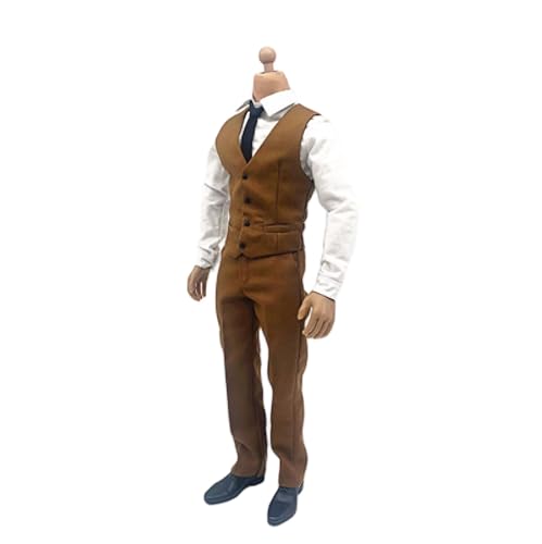 AMITD 1/6 Maßstab Male Clothes,Male Vest Suit Clothes Vest Shirt Pant Belt Tie Clothing Accessory for 12inch Action Figure (Khaki) von AMITD