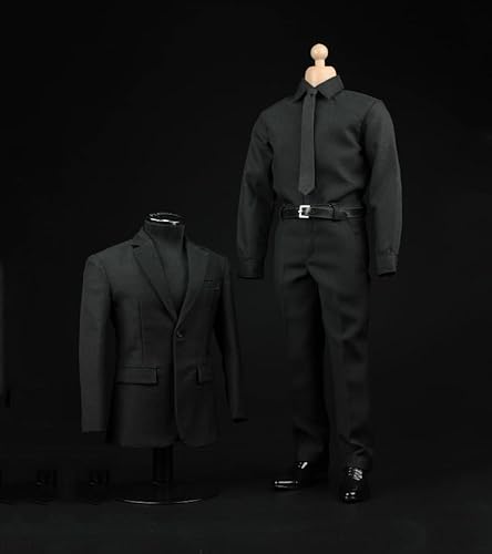 AMITD 1/6 Maßstab Male Clothes Men's Black Suit Coat Shirt Pant Shoes Outfit Clothing Accessory for 12inch Männliche Aktionsfigur (Black) von AMITD