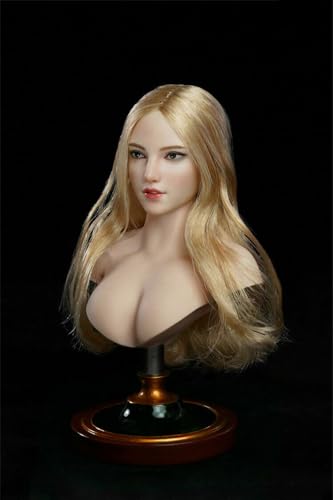 AMITD 1/6 Maßstab Weibliche Kopfskulptur, Asian Girl Pale Skin Head Carved Carving for 12inch PH TBL JO Worldbox Action Figure (Blonde Hair) von AMITD