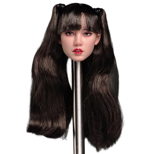AMITD 1/6 Maßstab Weibliche Kopfskulptur, Beauty Asian Girl Double Ponytail Hair Style Head Carved for 12inch FeMännliche Aktionsfigur Körper von AMITD